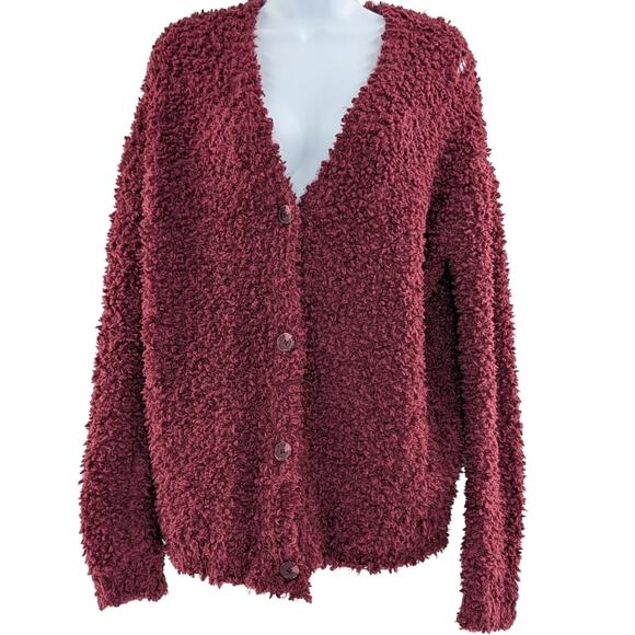 RXB Boucle Teddy Knit Cardigan Zinfandel Red - Picture 1 of 8